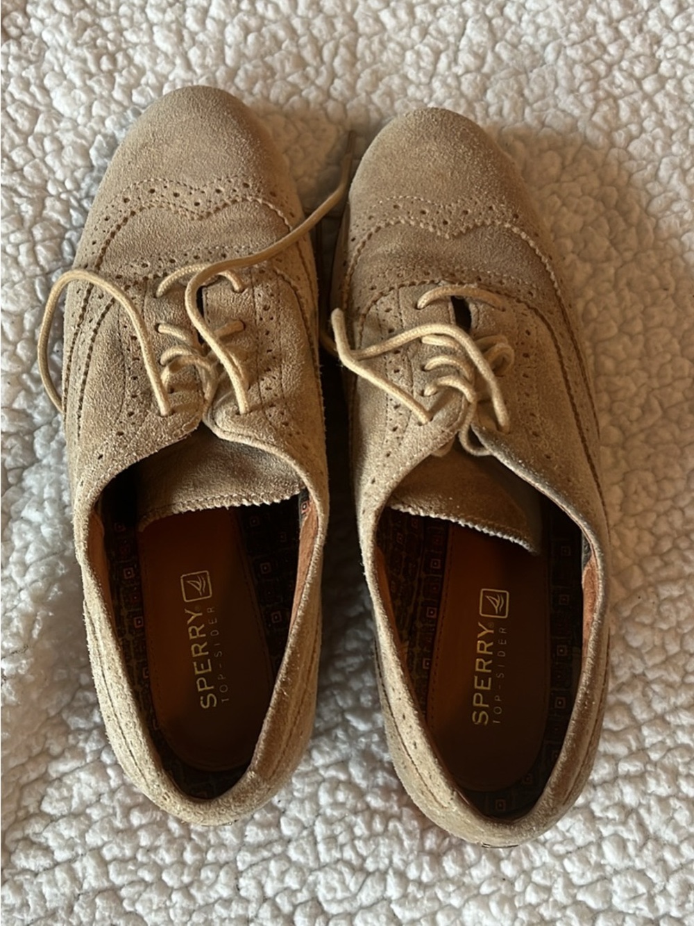 Sperry Women's Suede Wingtip Oxfords in Tan